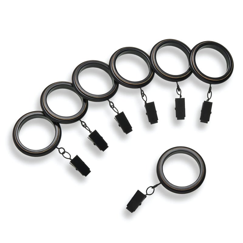 MODE Farmhouse Collection Beveled Curtain Clip Rings, Set of 14 Curtain Rings with Clips, Fits MODE Farmhouse Curtain Rod Sets, 1 3/4â€, Weathered Black - Image 1